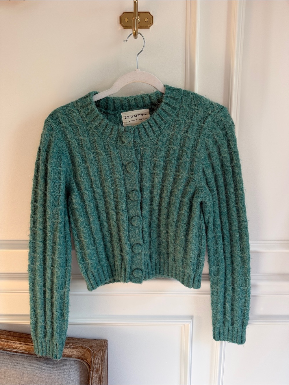 Promesa Teal Ribbed Button-Front Cropped Cardigan